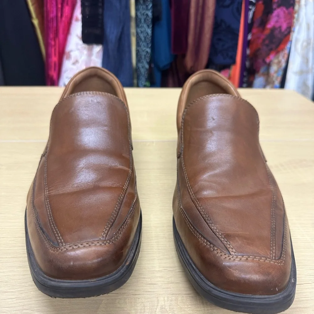 Clarks Collection Tilden Free Men's Dark Tan Leather Loafer Size 14 EUC